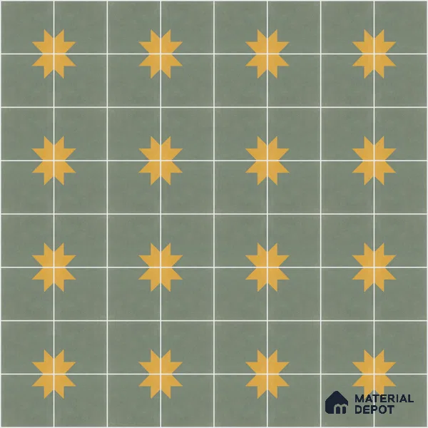 Athangudi Handmade Center Tile TL 10877 Olive Sunburst 10 x 10 inch Concrete Pearl Finish - 18 mm | Suitable for Indoor Flooring in Living Room, Bedroom, Dining Area & Foyer