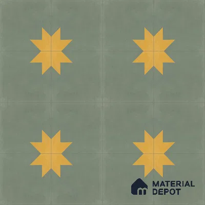 Athangudi Handmade Center Tile TL 10877 Olive Sunburst 10 x 10 inch Concrete Pearl Finish - 18 mm | Suitable for Indoor Flooring in Living Room, Bedroom, Dining Area & Foyer