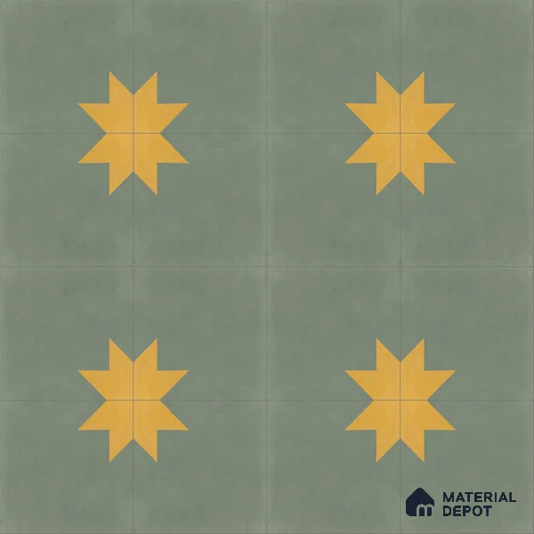 Athangudi Handmade Center Tile TL 10877 Olive Sunburst 10 x 10 inch Concrete Pearl Finish - 18 mm | Suitable for Indoor Flooring in Living Room, Bedroom, Dining Area & Foyer