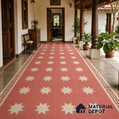 Athangudi Handmade Center Tile TL 10877 B Rose Sunburst 10 x 10 inch Concrete Pearl Finish - 18 mm | Suitable for Indoor Flooring in Living Room, Bedroom, Dining Area & Foyer