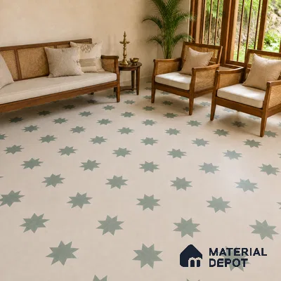 Athangudi Handmade Center Tile TL 10877 C Ivory Emerald Sun 10 x 10 inch Concrete Pearl Finish - 18 mm | Suitable for Indoor Flooring in Living Room, Bedroom, Dining Area & Foyer