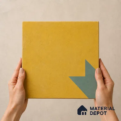 Athangudi Handmade Center Tile TL 10877 D Ochre Slate Sun 10 x 10 inch Concrete Pearl Finish - 18 mm | Suitable for Indoor Flooring in Living Room, Bedroom, Dining Area & Foyer