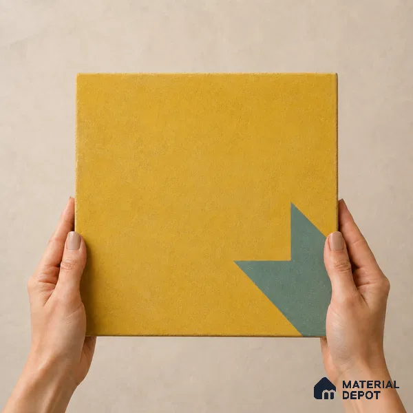 Athangudi Handmade Center Tile TL 10877 D Ochre Slate Sun 10 x 10 inch Concrete Pearl Finish - 18 mm | Suitable for Indoor Flooring in Living Room, Bedroom, Dining Area & Foyer