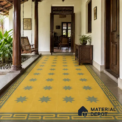 Athangudi Handmade Center Tile TL 10877 D Ochre Slate Sun 10 x 10 inch Concrete Pearl Finish - 18 mm | Suitable for Indoor Flooring in Living Room, Bedroom, Dining Area & Foyer