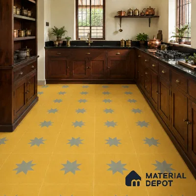 Athangudi Handmade Center Tile TL 10877 D Ochre Slate Sun 10 x 10 inch Concrete Pearl Finish - 18 mm | Suitable for Indoor Flooring in Living Room, Bedroom, Dining Area & Foyer