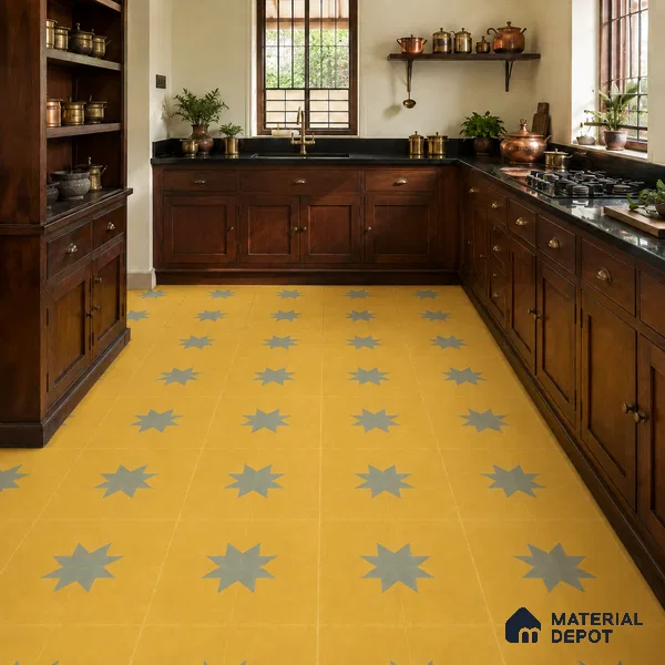 Athangudi Handmade Center Tile TL 10877 D Ochre Slate Sun 10 x 10 inch Concrete Pearl Finish - 18 mm | Suitable for Indoor Flooring in Living Room, Bedroom, Dining Area & Foyer