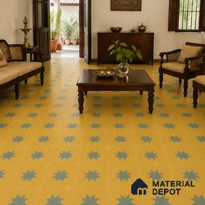 Athangudi Handmade Center Tile TL 10877 D Ochre Slate Sun 10 x 10 inch Concrete Pearl Finish - 18 mm | Suitable for Indoor Flooring in Living Room, Bedroom, Dining Area & Foyer