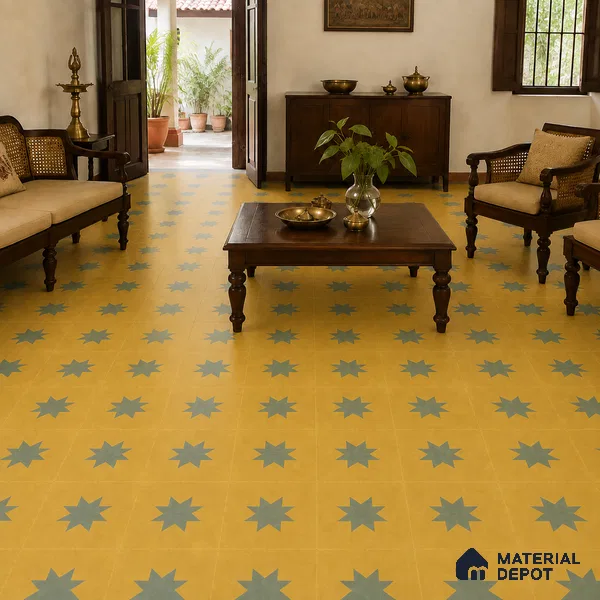 Athangudi Handmade Center Tile TL 10877 D Ochre Slate Sun 10 x 10 inch Concrete Pearl Finish - 18 mm | Suitable for Indoor Flooring in Living Room, Bedroom, Dining Area & Foyer