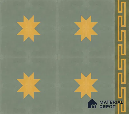 Athangudi Handmade Border Tile TL 10877 E Olive Sunburst 10 x 5 inch Concrete Pearl Finish - 18 mm | Suitable for Decorative Floor Borders in Living Room, Bedroom, Dining Area & Foyer