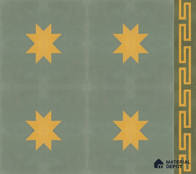 Athangudi Handmade Border Tile TL 10877 E Olive Sunburst 10 x 5 inch Concrete Pearl Finish - 18 mm | Suitable for Decorative Floor Borders in Living Room, Bedroom, Dining Area & Foyer