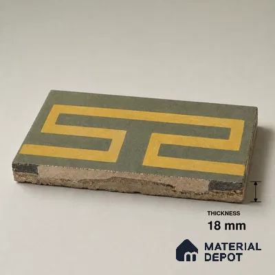 Athangudi Handmade Border Tile TL 10877 E Olive Sunburst 10 x 5 inch Concrete Pearl Finish - 18 mm | Suitable for Decorative Floor Borders in Living Room, Bedroom, Dining Area & Foyer