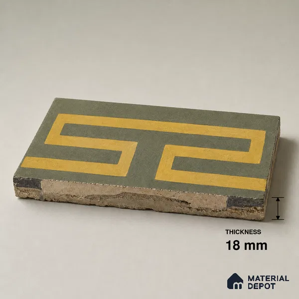 Athangudi Handmade Border Tile TL 10877 E Olive Sunburst 10 x 5 inch Concrete Pearl Finish - 18 mm | Suitable for Decorative Floor Borders in Living Room, Bedroom, Dining Area & Foyer