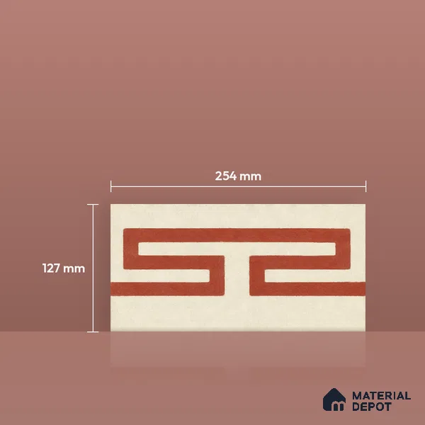 Athangudi Handmade Border Tile TL 10877 F Rose Sunburst 10 x 5 inch Concrete Pearl Finish - 18 mm | Suitable for Decorative Floor Borders in Living Room, Bedroom, Dining Area & Foyer