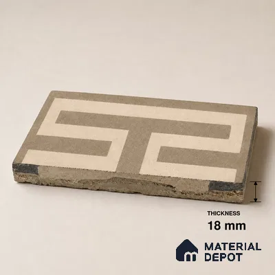 Athangudi Handmade Border Tile TL 10877 G Ivory Emerald Sun 10 x 5 inch Concrete Pearl Finish - 18 mm | Suitable for Decorative Floor Borders in Living Room, Bedroom, Dining Area & Foyer