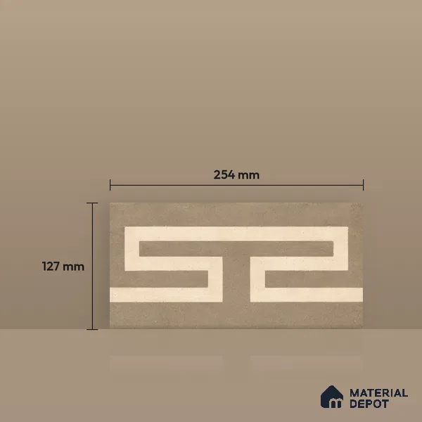 Athangudi Handmade Border Tile TL 10877 G Ivory Emerald Sun 10 x 5 inch Concrete Pearl Finish - 18 mm | Suitable for Decorative Floor Borders in Living Room, Bedroom, Dining Area & Foyer
