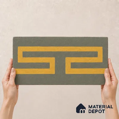 Athangudi Handmade Border Tile TL 10877 H Ochre Slate Sun 10 x 5 inch Concrete Pearl Finish - 18 mm | Suitable for Decorative Floor Borders in Living Room, Bedroom, Dining Area & Foyer