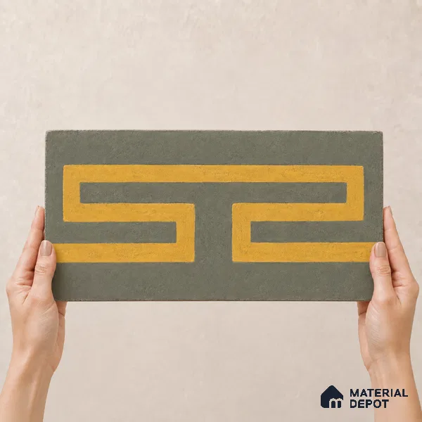 Athangudi Handmade Border Tile TL 10877 H Ochre Slate Sun 10 x 5 inch Concrete Pearl Finish - 18 mm | Suitable for Decorative Floor Borders in Living Room, Bedroom, Dining Area & Foyer