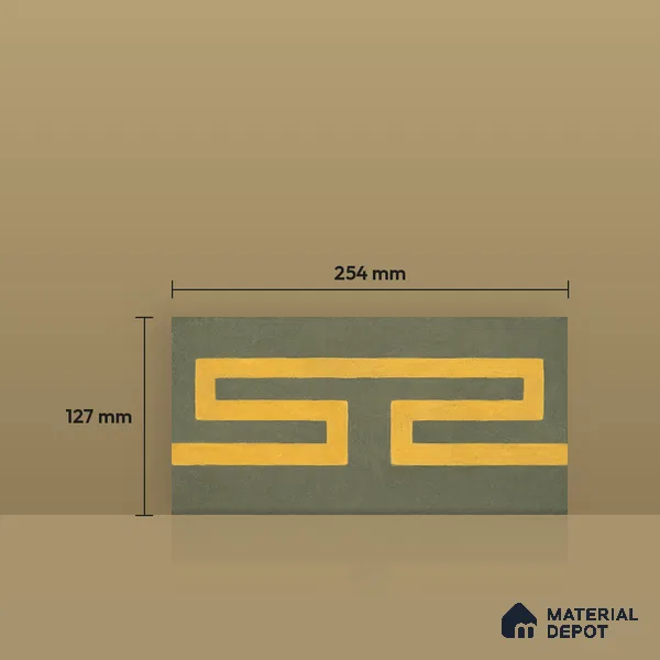 Athangudi Handmade Border Tile TL 10877 H Ochre Slate Sun 10 x 5 inch Concrete Pearl Finish - 18 mm | Suitable for Decorative Floor Borders in Living Room, Bedroom, Dining Area & Foyer
