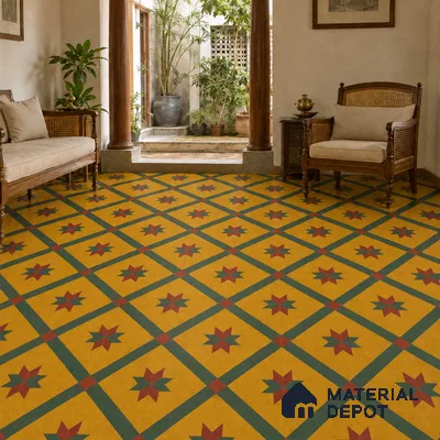 Athangudi Handmade Center Tile TL 10874 Peacock Star Garden 10 x 10 inch Concrete Pearl Finish - 18 mm | Suitable for Indoor Flooring in Living Room, Bedroom, Dining Area & Foyer
