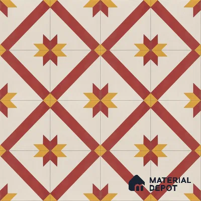Athangudi Handmade Center Tile TL 10874 B Jaipur Sunstar 10 x 10 inch Concrete Pearl Finish - 18 mm | Suitable for Indoor Flooring in Living Room, Bedroom, Dining Area & Foyer