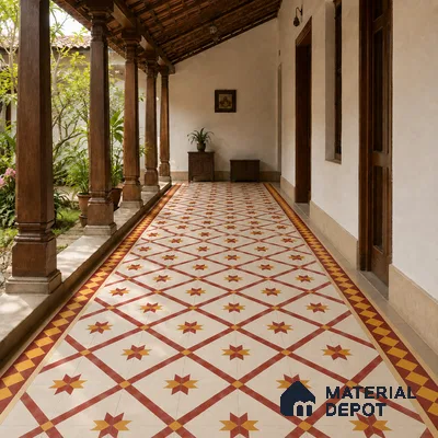 Athangudi Handmade Center Tile TL 10874 B Jaipur Sunstar 10 x 10 inch Concrete Pearl Finish - 18 mm | Suitable for Indoor Flooring in Living Room, Bedroom, Dining Area & Foyer