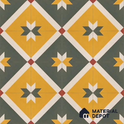 Athangudi Handmade Center Tile TL 10874 C Emerald Sunstar 10 x 10 inch Concrete Pearl Finish - 18 mm | Suitable for Indoor Flooring in Living Room, Bedroom, Dining Area & Foyer