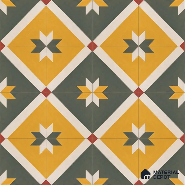 Athangudi Handmade Center Tile TL 10874 C Emerald Sunstar 10 x 10 inch Concrete Pearl Finish - 18 mm | Suitable for Indoor Flooring in Living Room, Bedroom, Dining Area & Foyer