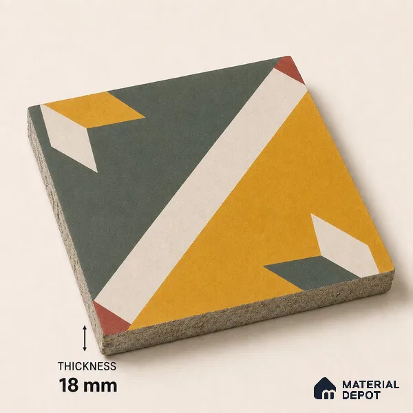 Athangudi Handmade Center Tile TL 10874 C Emerald Sunstar 10 x 10 inch Concrete Pearl Finish - 18 mm | Suitable for Indoor Flooring in Living Room, Bedroom, Dining Area & Foyer
