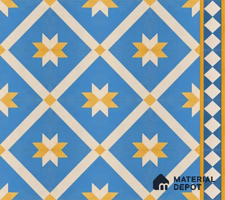 Athangudi Handmade Center Tile TL 10874 D Turquoise Sunstar 10 x 10 inch Concrete Pearl Finish - 18 mm | Suitable for Indoor Flooring in Living Room, Bedroom, Dining Area & Foyer
