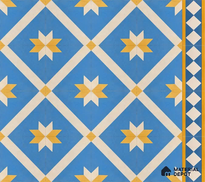 Athangudi Handmade Center Tile TL 10874 D Turquoise Sunstar 10 x 10 inch Concrete Pearl Finish - 18 mm | Suitable for Indoor Flooring in Living Room, Bedroom, Dining Area & Foyer