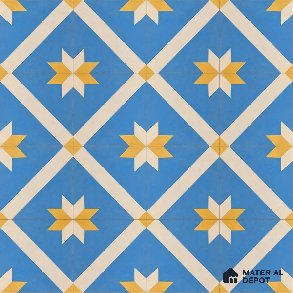 Athangudi Handmade Center Tile TL 10874 D Turquoise Sunstar 10 x 10 inch Concrete Pearl Finish - 18 mm | Suitable for Indoor Flooring in Living Room, Bedroom, Dining Area & Foyer