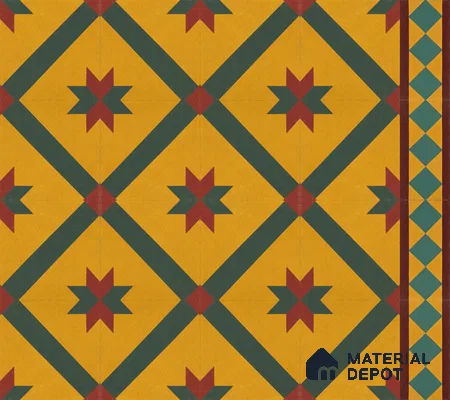 Athangudi Handmade Border Tile TL 10874 E Peacock Star Garden 10 x 5 inch Concrete Pearl Finish - 18 mm | Suitable for Decorative Floor Borders in Living Room, Bedroom, Dining Area & Foyer