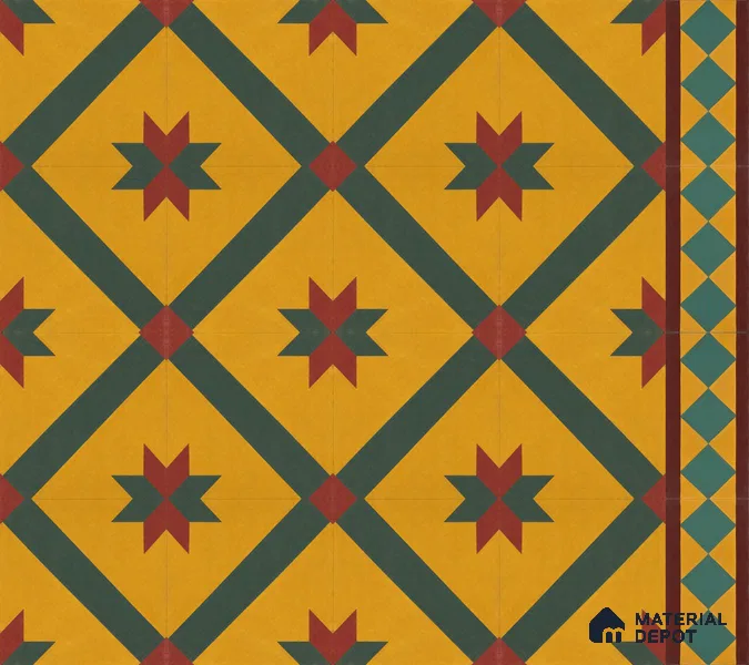 Athangudi Handmade Border Tile TL 10874 E Peacock Star Garden 10 x 5 inch Concrete Pearl Finish - 18 mm | Suitable for Decorative Floor Borders in Living Room, Bedroom, Dining Area & Foyer