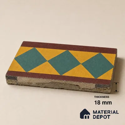 Athangudi Handmade Border Tile TL 10874 E Peacock Star Garden 10 x 5 inch Concrete Pearl Finish - 18 mm | Suitable for Decorative Floor Borders in Living Room, Bedroom, Dining Area & Foyer