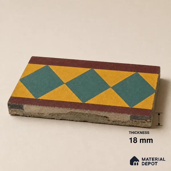 Athangudi Handmade Border Tile TL 10874 E Peacock Star Garden 10 x 5 inch Concrete Pearl Finish - 18 mm | Suitable for Decorative Floor Borders in Living Room, Bedroom, Dining Area & Foyer