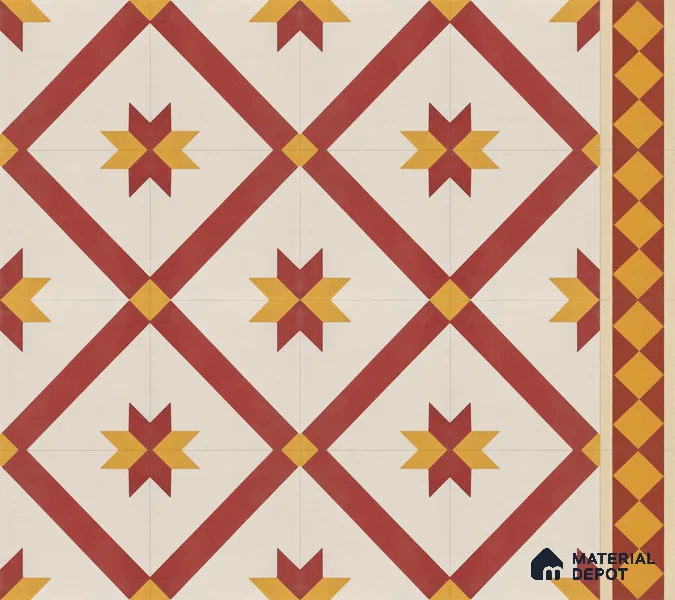 Athangudi Handmade Border Tile TL 10874 F Jaipur Sunstar 10 x 5 inch Concrete Pearl Finish - 18 mm | Suitable for Decorative Floor Borders in Living Room, Bedroom, Dining Area & Foyer