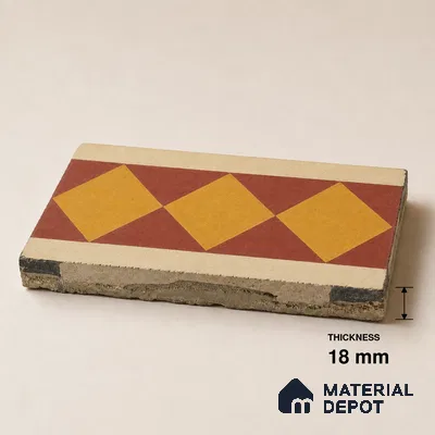 Athangudi Handmade Border Tile TL 10874 F Jaipur Sunstar 10 x 5 inch Concrete Pearl Finish - 18 mm | Suitable for Decorative Floor Borders in Living Room, Bedroom, Dining Area & Foyer