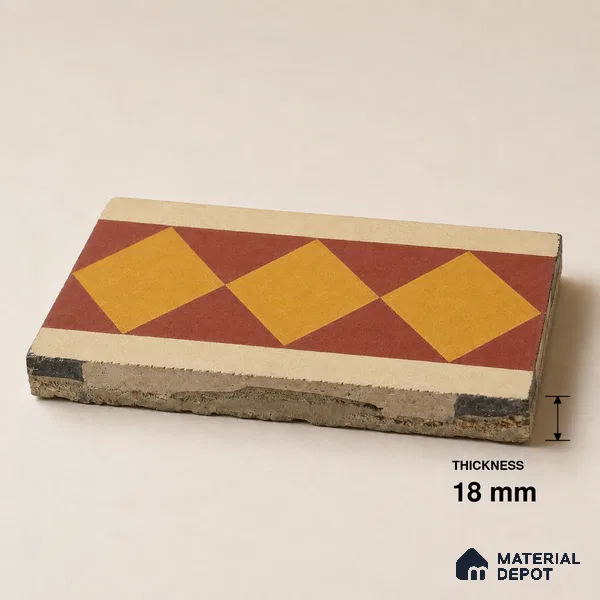 Athangudi Handmade Border Tile TL 10874 F Jaipur Sunstar 10 x 5 inch Concrete Pearl Finish - 18 mm | Suitable for Decorative Floor Borders in Living Room, Bedroom, Dining Area & Foyer