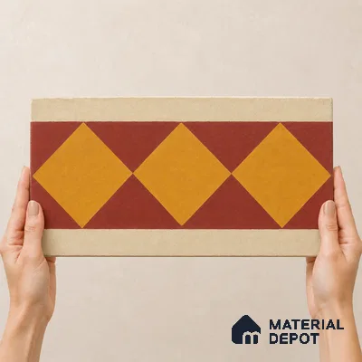 Athangudi Handmade Border Tile TL 10874 F Jaipur Sunstar 10 x 5 inch Concrete Pearl Finish - 18 mm | Suitable for Decorative Floor Borders in Living Room, Bedroom, Dining Area & Foyer