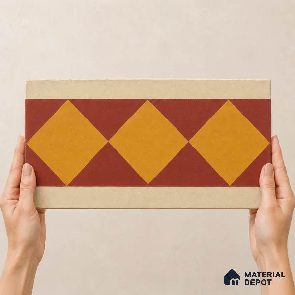 Athangudi Handmade Border Tile TL 10874 F Jaipur Sunstar 10 x 5 inch Concrete Pearl Finish - 18 mm | Suitable for Decorative Floor Borders in Living Room, Bedroom, Dining Area & Foyer