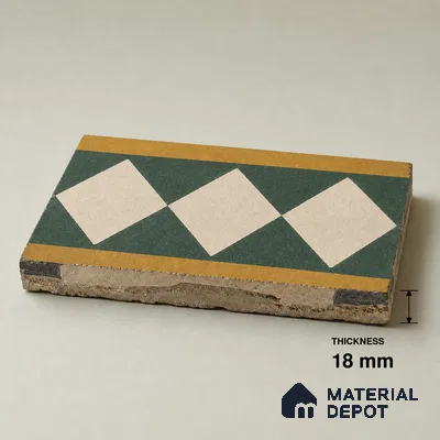 Athangudi Handmade Border Tile TL 10874 G Emerald Sunstar 10 x 5 inch Concrete Pearl Finish - 18 mm | Suitable for Decorative Floor Borders in Living Room, Bedroom, Dining Area & Foyer