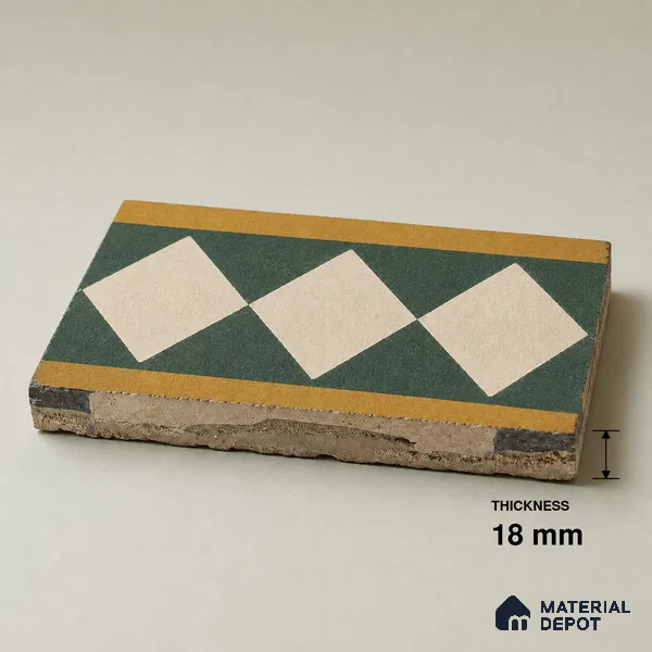 Athangudi Handmade Border Tile TL 10874 G Emerald Sunstar 10 x 5 inch Concrete Pearl Finish - 18 mm | Suitable for Decorative Floor Borders in Living Room, Bedroom, Dining Area & Foyer