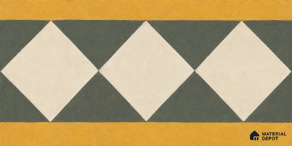 Athangudi Handmade Border Tile TL 10874 G Emerald Sunstar 10 x 5 inch Concrete Pearl Finish - 18 mm | Suitable for Decorative Floor Borders in Living Room, Bedroom, Dining Area & Foyer