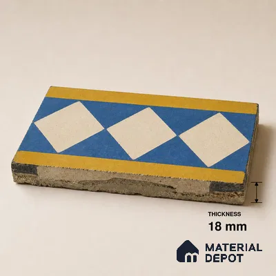 Athangudi Handmade Border Tile TL 10874 H Turquoise Sunstar 10 x 5 inch Concrete Pearl Finish - 18 mm | Suitable for Decorative Floor Borders in Living Room, Bedroom, Dining Area & Foyer