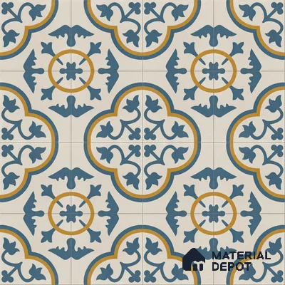 Athangudi Handmade Center Tile TL 10875 Indigo Arabesque 10 x 10 inch Concrete Pearl Finish - 18 mm | Suitable for Indoor Flooring in Living Room, Bedroom, Dining Area & Foyer
