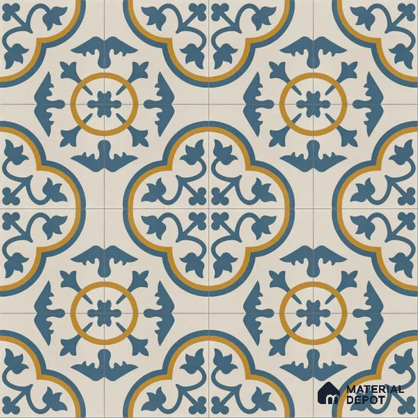 Athangudi Handmade Center Tile TL 10875 Indigo Arabesque 10 x 10 inch Concrete Pearl Finish - 18 mm | Suitable for Indoor Flooring in Living Room, Bedroom, Dining Area & Foyer