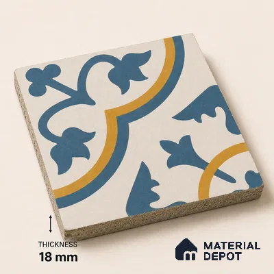 Athangudi Handmade Center Tile TL 10875 Indigo Arabesque 10 x 10 inch Concrete Pearl Finish - 18 mm | Suitable for Indoor Flooring in Living Room, Bedroom, Dining Area & Foyer
