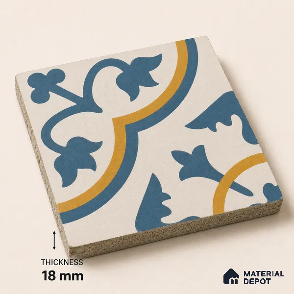 Athangudi Handmade Center Tile TL 10875 Indigo Arabesque 10 x 10 inch Concrete Pearl Finish - 18 mm | Suitable for Indoor Flooring in Living Room, Bedroom, Dining Area & Foyer