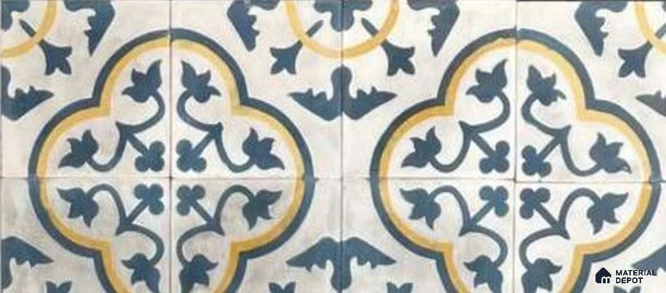 Athangudi Moroccan Floor Tile TL 10875 Pearl Finish 254 x 254 mm Center Concrete Tile - 18 mm
