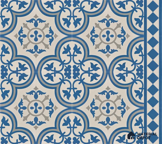 Athangudi Handmade Center Tile TL 10875 B Azure Courtyard Medallion 10 x 10 inch Concrete Pearl Finish - 18 mm | Suitable for Indoor Flooring in Living Room, Bedroom, Dining Area & Foyer